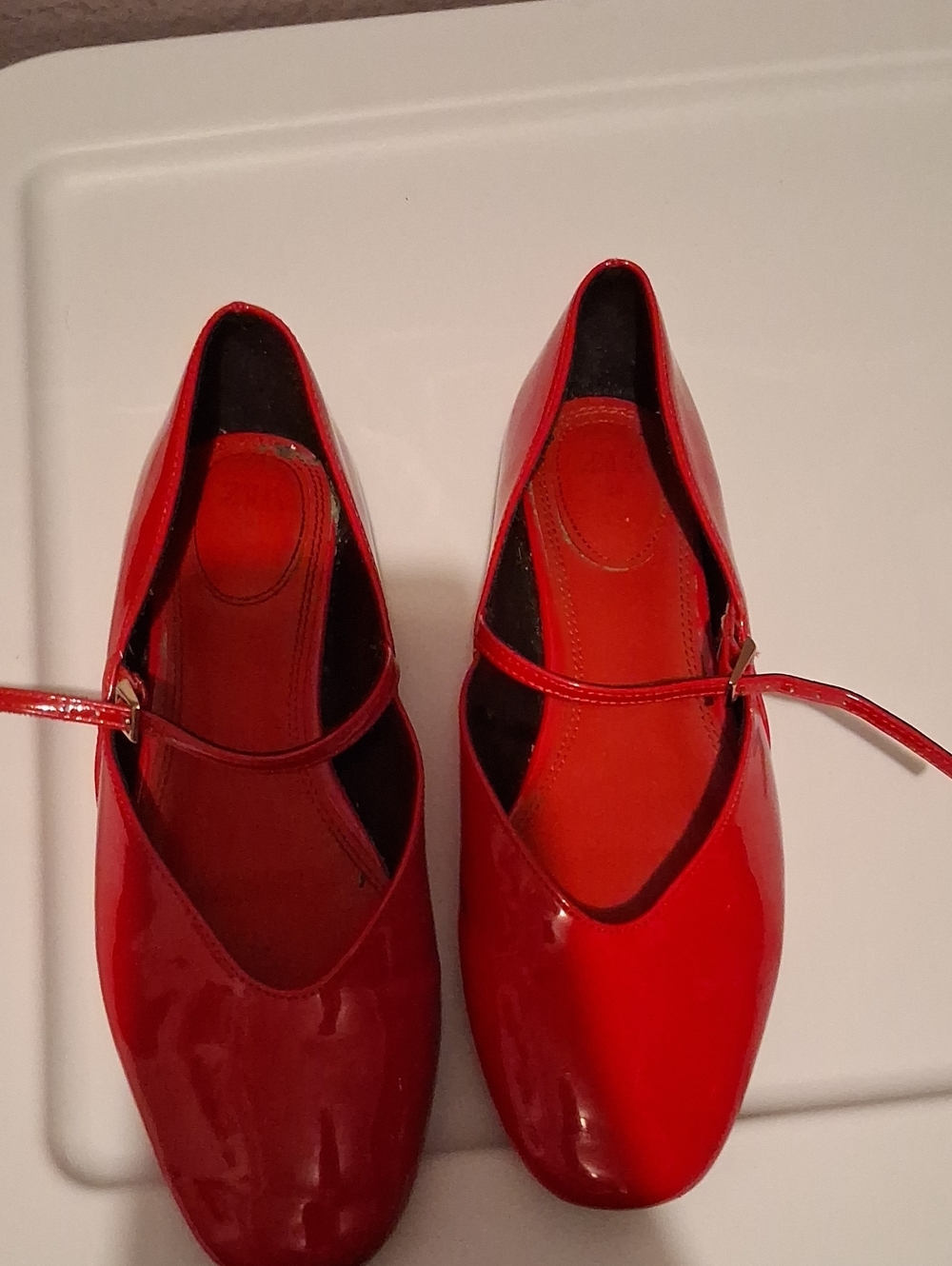 Zara Red Patent Mary Jane Flats with Thin Ankle Strap
